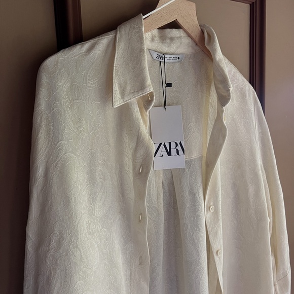 Zara Vintage Embossed Sewed Pattern Button-Up Blouse - Picture 1 of 12